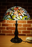 Large 16" Oriental Lily  Style Stained Glass Leadlight Tiffany  Table Lamp