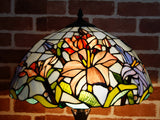 Large 16" Oriental Lily  Style Stained Glass Leadlight Tiffany  Table Lamp