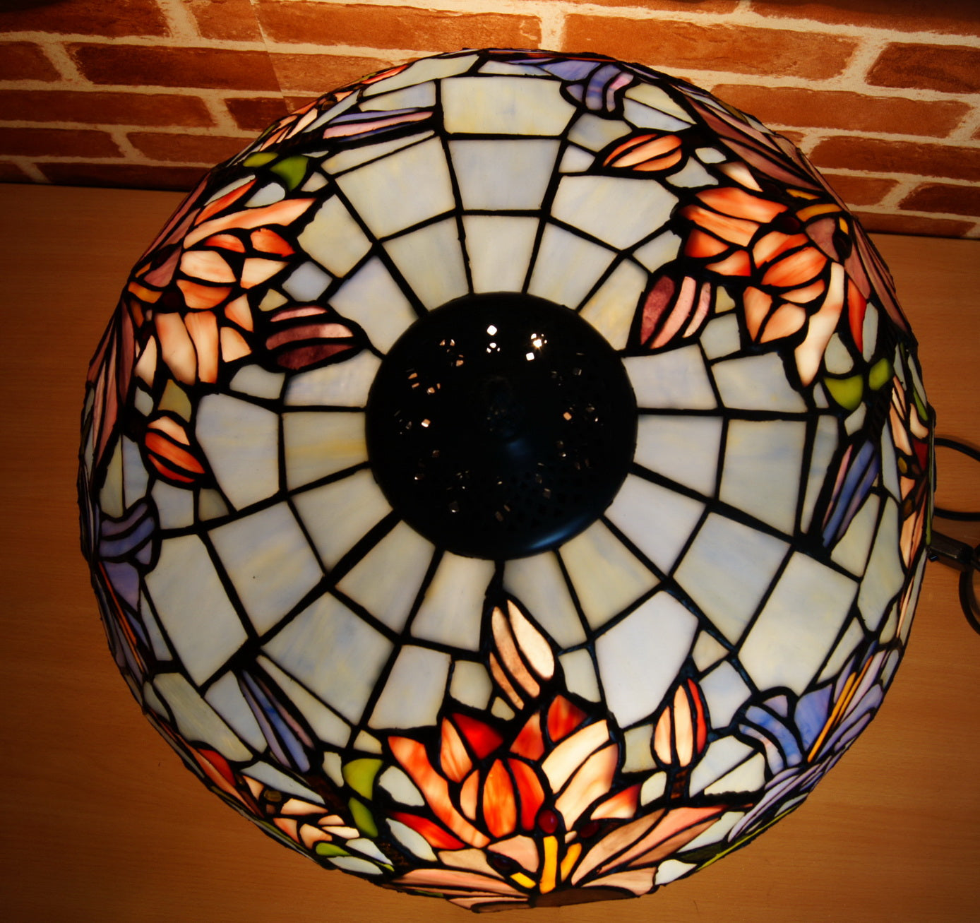 Large 16" Oriental Lily  Style Stained Glass Leadlight Tiffany  Table Lamp