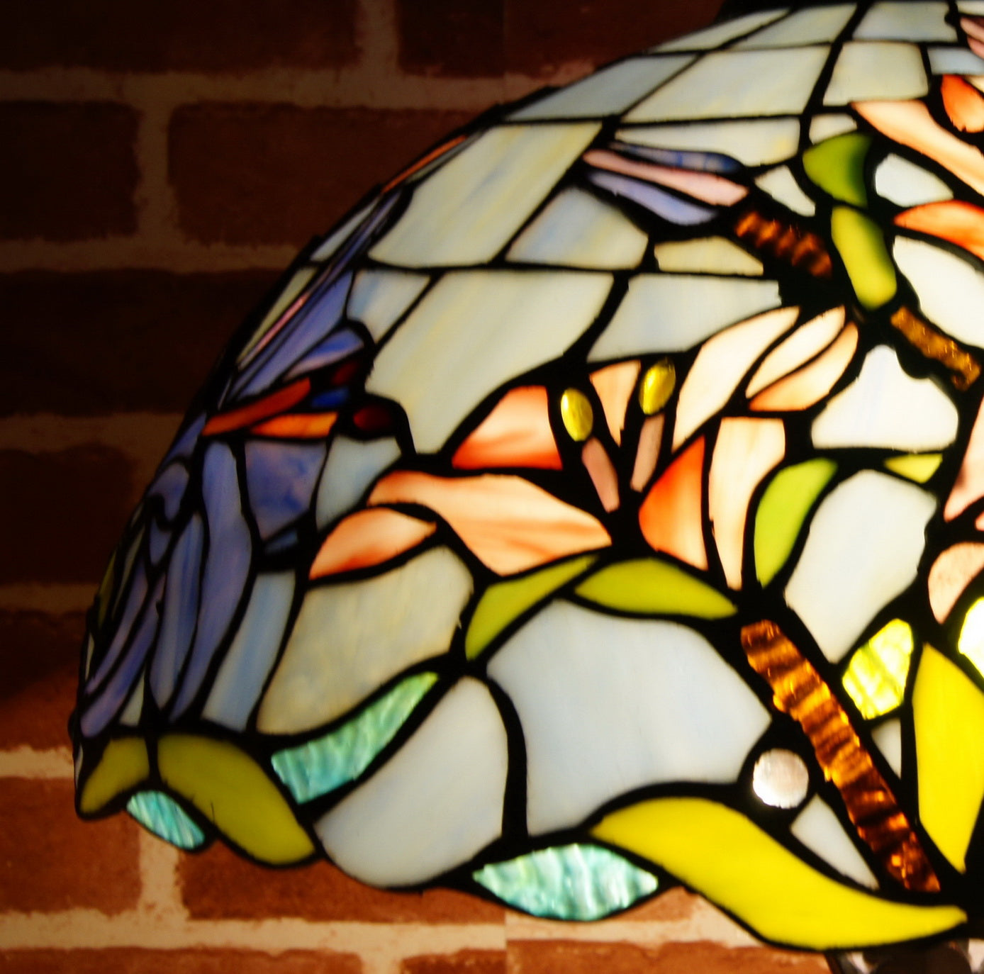Large 16" Oriental Lily  Style Stained Glass Leadlight Tiffany  Table Lamp