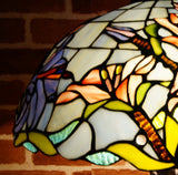 Large 16" Oriental Lily  Style Stained Glass Leadlight Tiffany  Table Lamp
