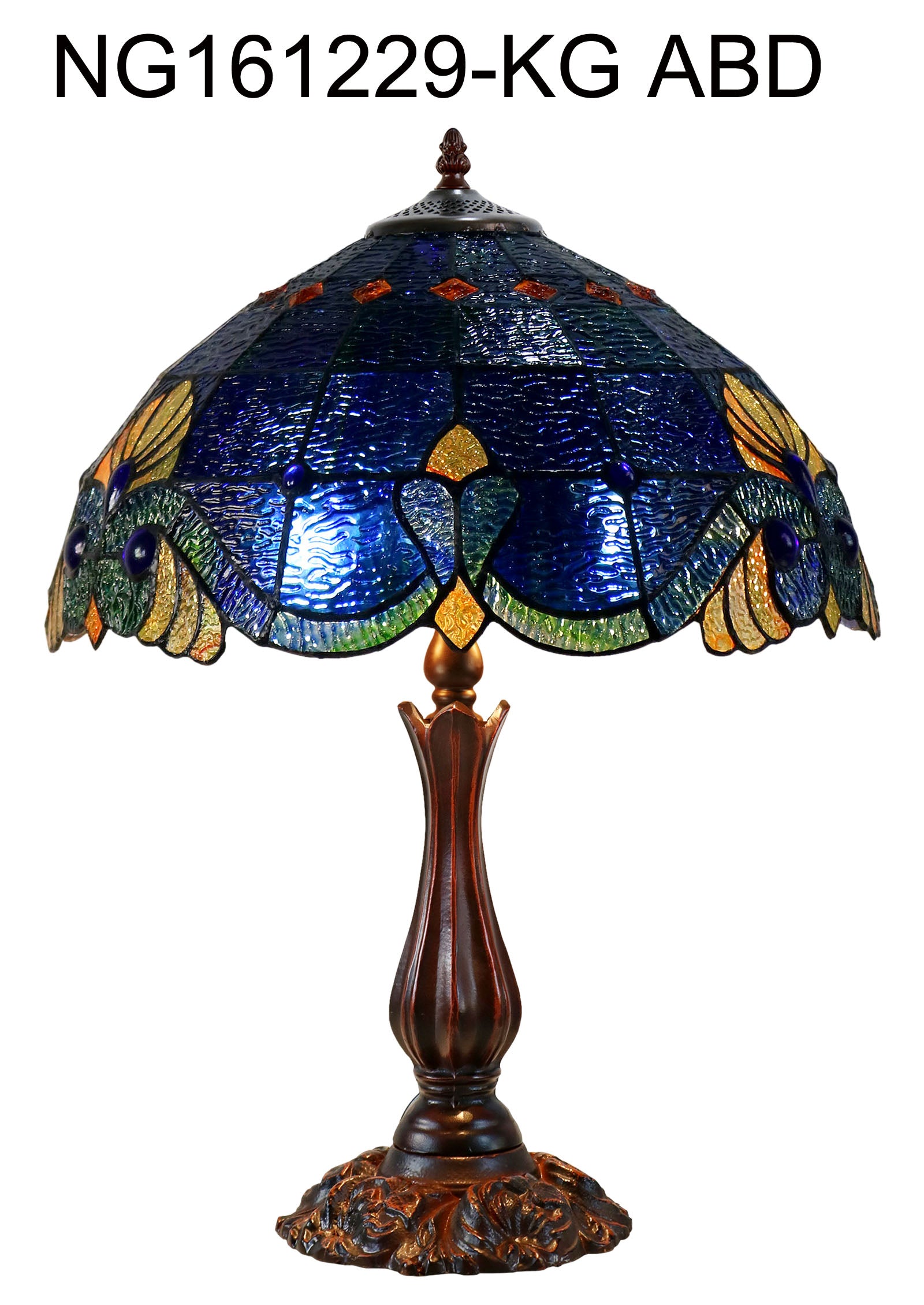 16" Large Amor Blue Victorian Style Tiffany Table Lamp with Textured Stained Glass