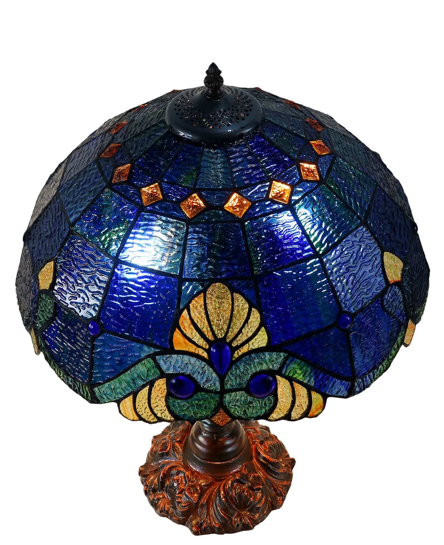 16" Large Amor Blue Victorian Style Tiffany Table Lamp with Textured Stained Glass