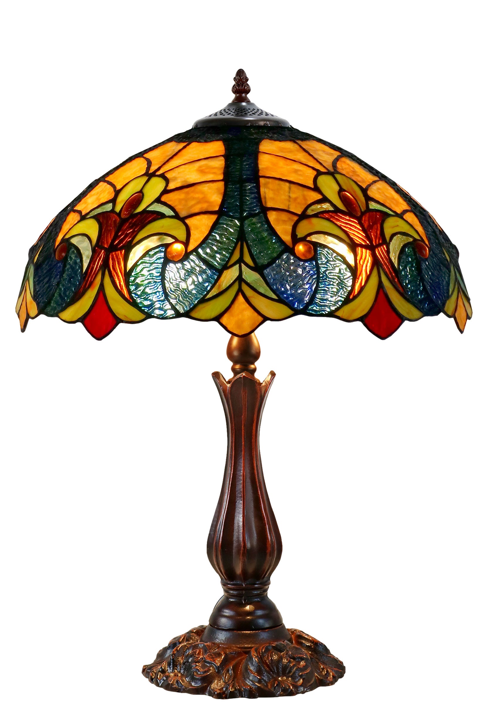 16" Large Amor Golden Victorian Style Tiffany Table Lamp