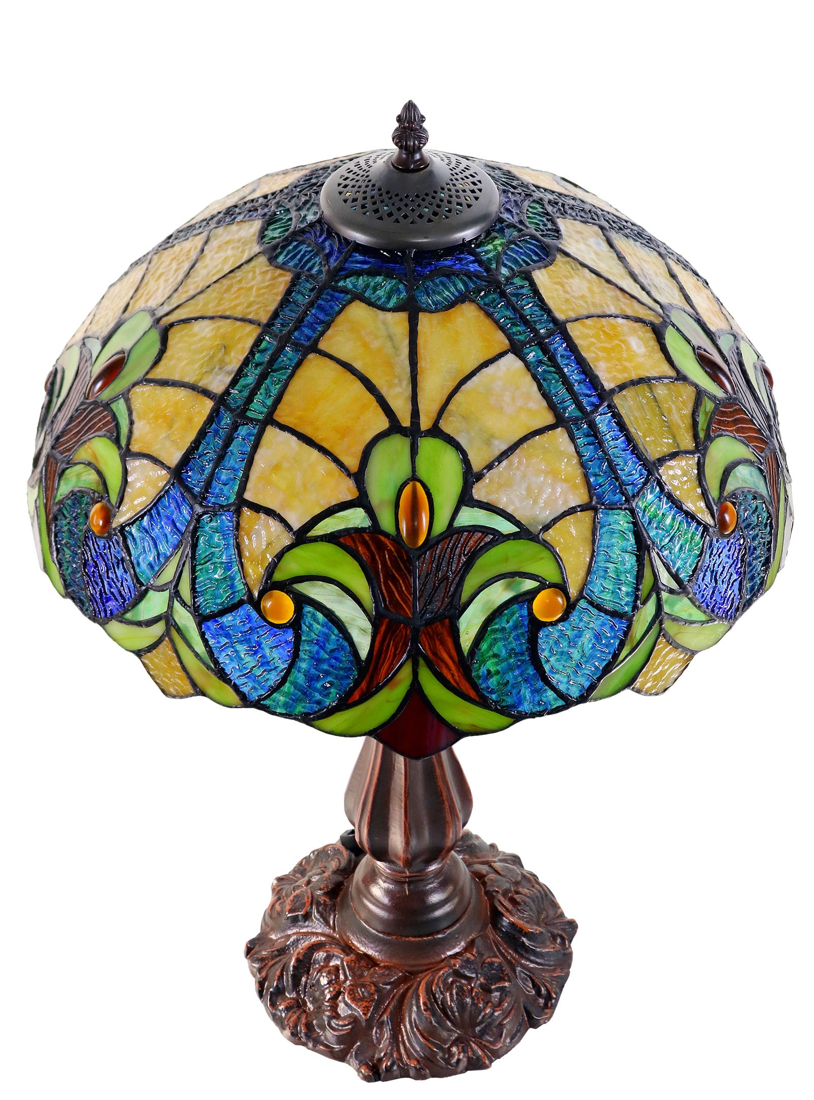 16" Large Amor Golden Victorian Style Tiffany Table Lamp