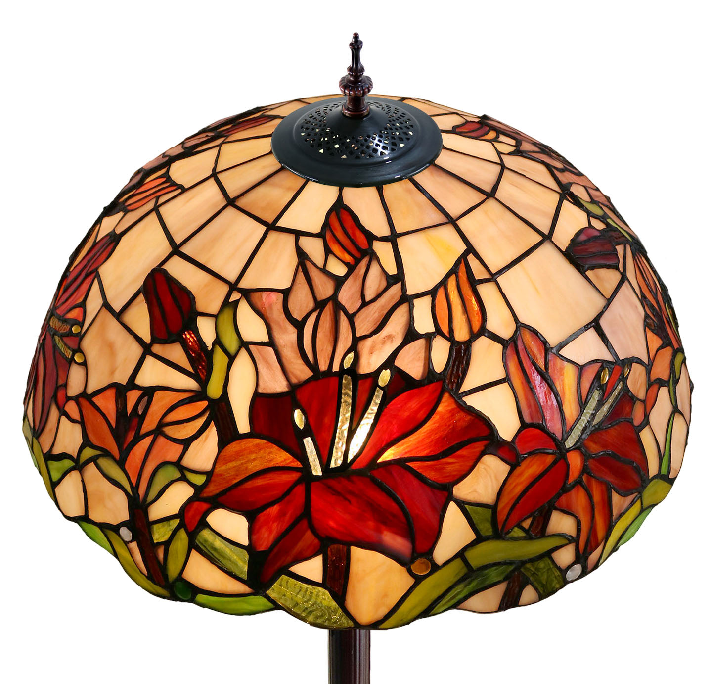 LARGE 18" Oriental Lily Style Floral Real Stained Glass Tiffany Floor Lamp