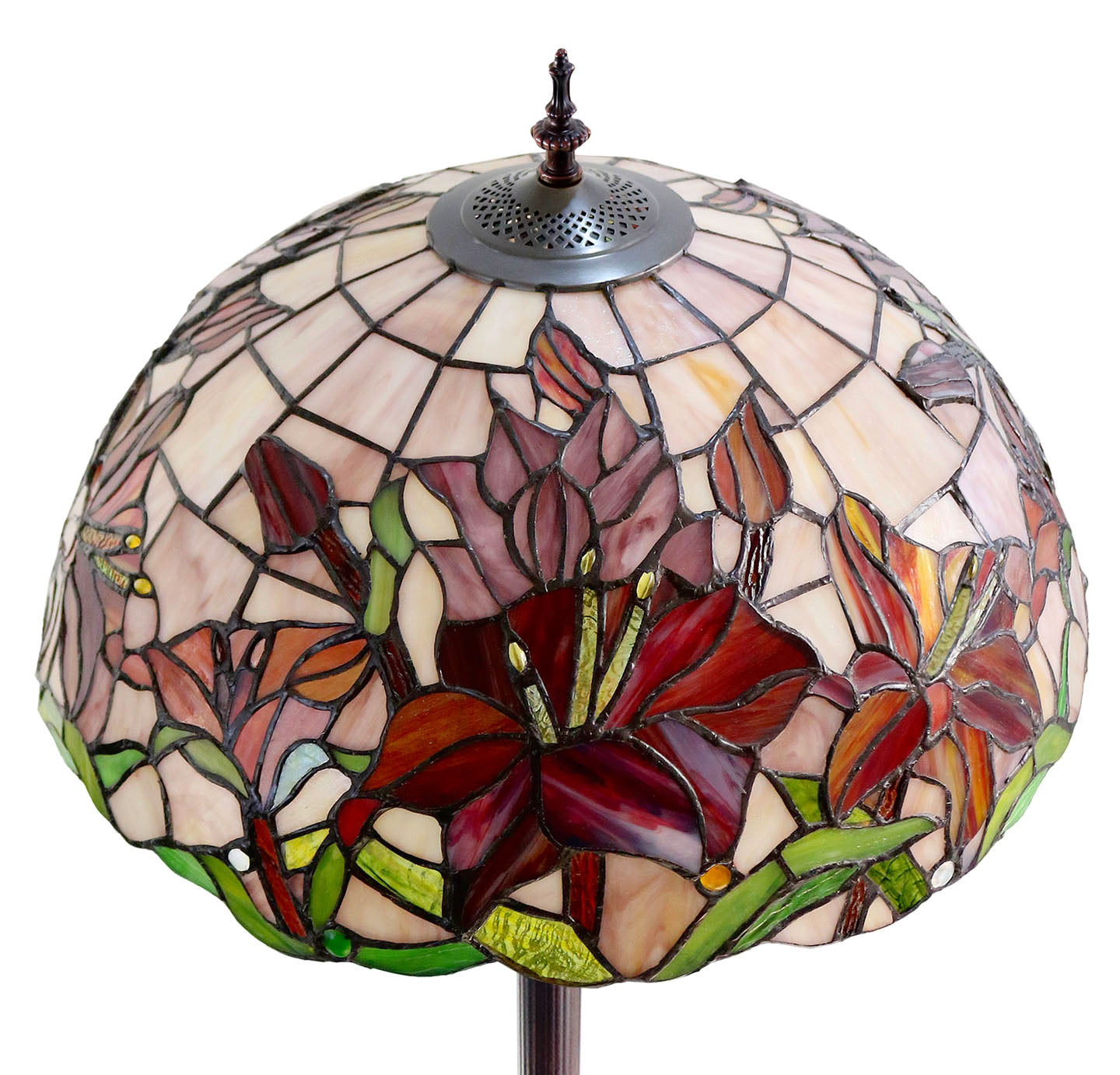LARGE 18" Oriental Lily Style Floral Real Stained Glass Tiffany Floor Lamp