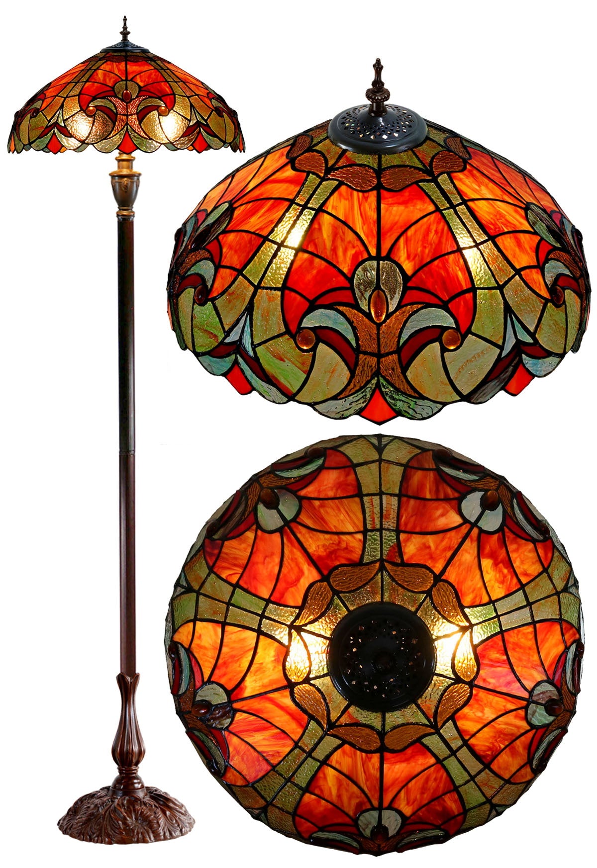 Large 18" Amor  Red Victorian Style Tiffany Style Floor Lamp