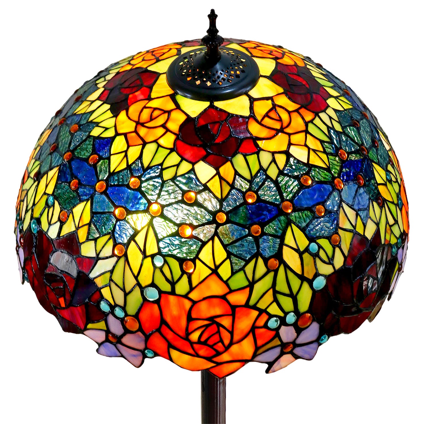 Gorgeous 18 inches wide "Garden Of Roses" Stained Glass Tiffany Floor Lamp