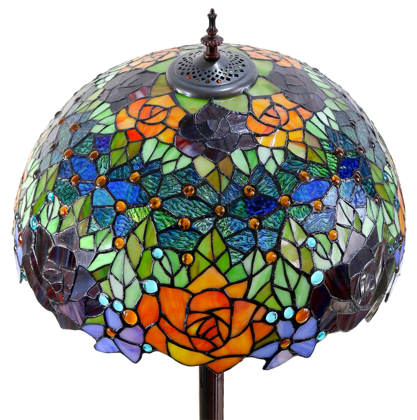 Gorgeous 18 inches wide "Garden Of Roses" Stained Glass Tiffany Floor Lamp