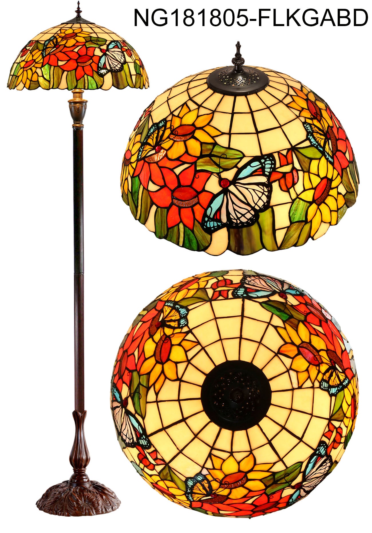 18" SunFlower Butterfly Tiffany Floor Lamp