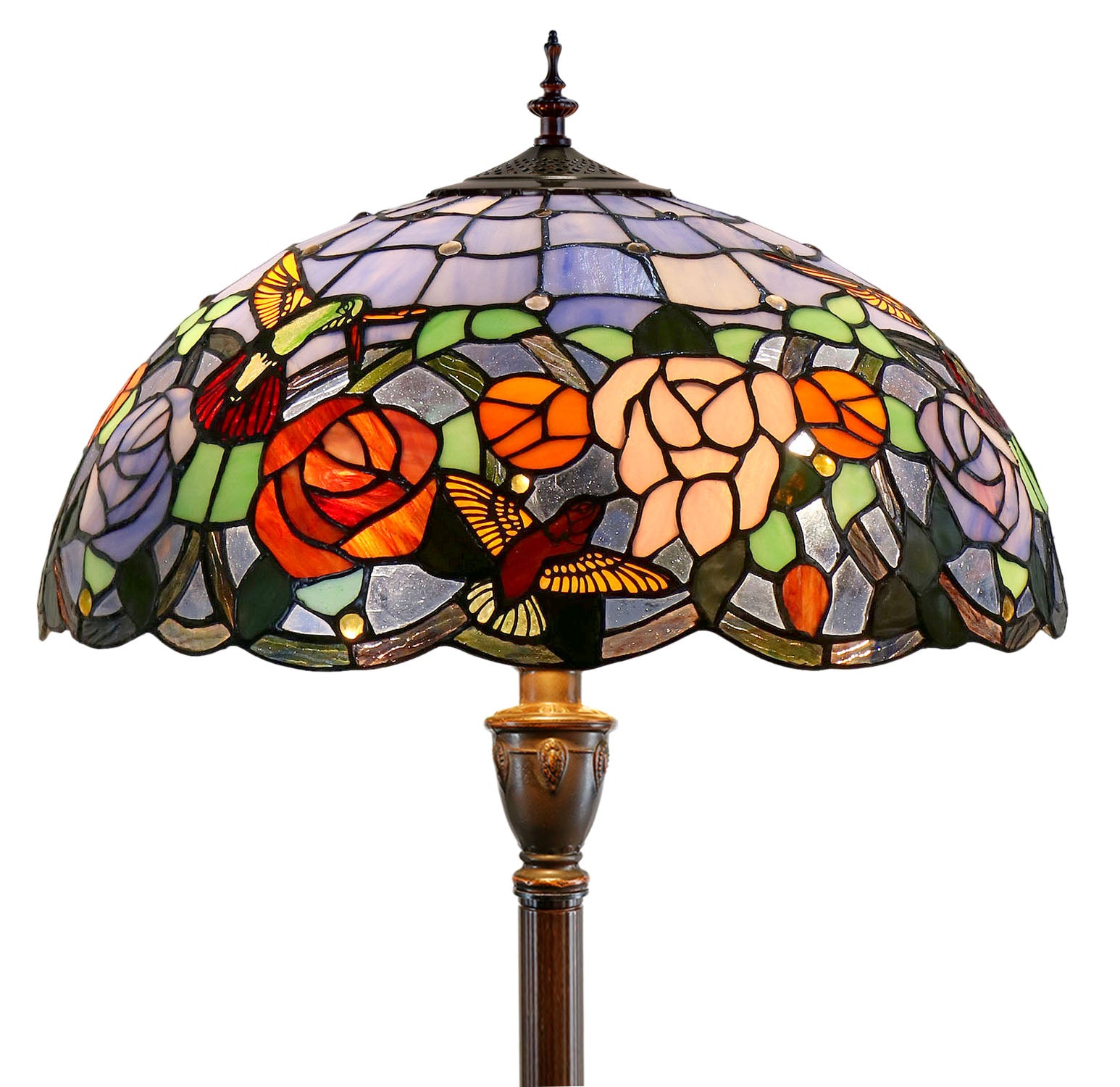 18" Hummingbird Flower  Stained Glass Tiffany Floor Lamp