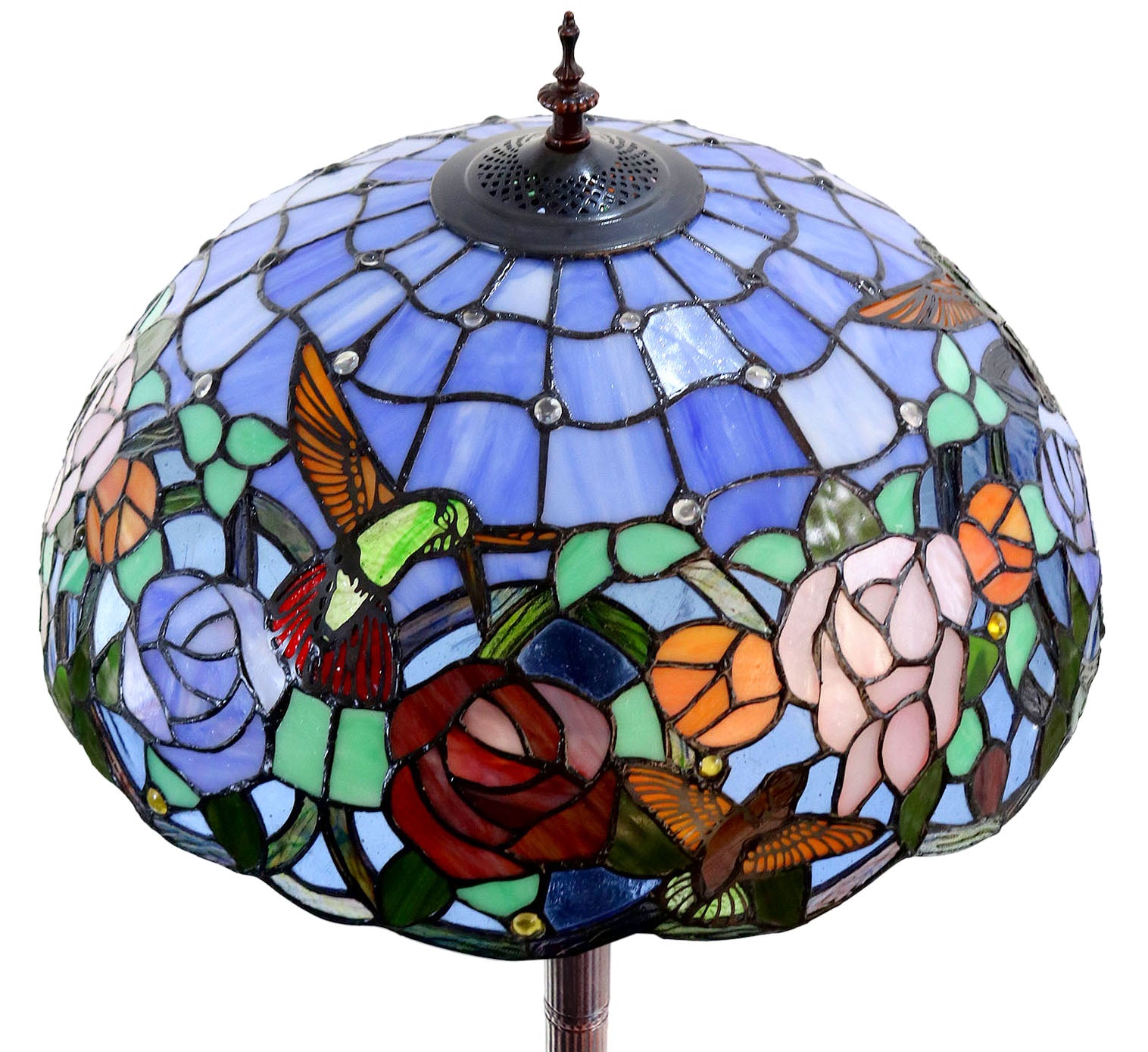 18" Hummingbird Flower  Stained Glass Tiffany Floor Lamp