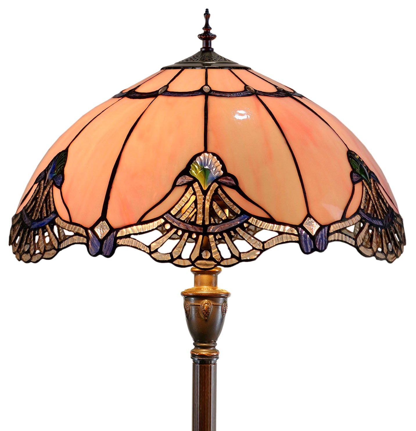 Huge 20" Lavender Pink Tiffany Style Stained Glass Floor Lamp