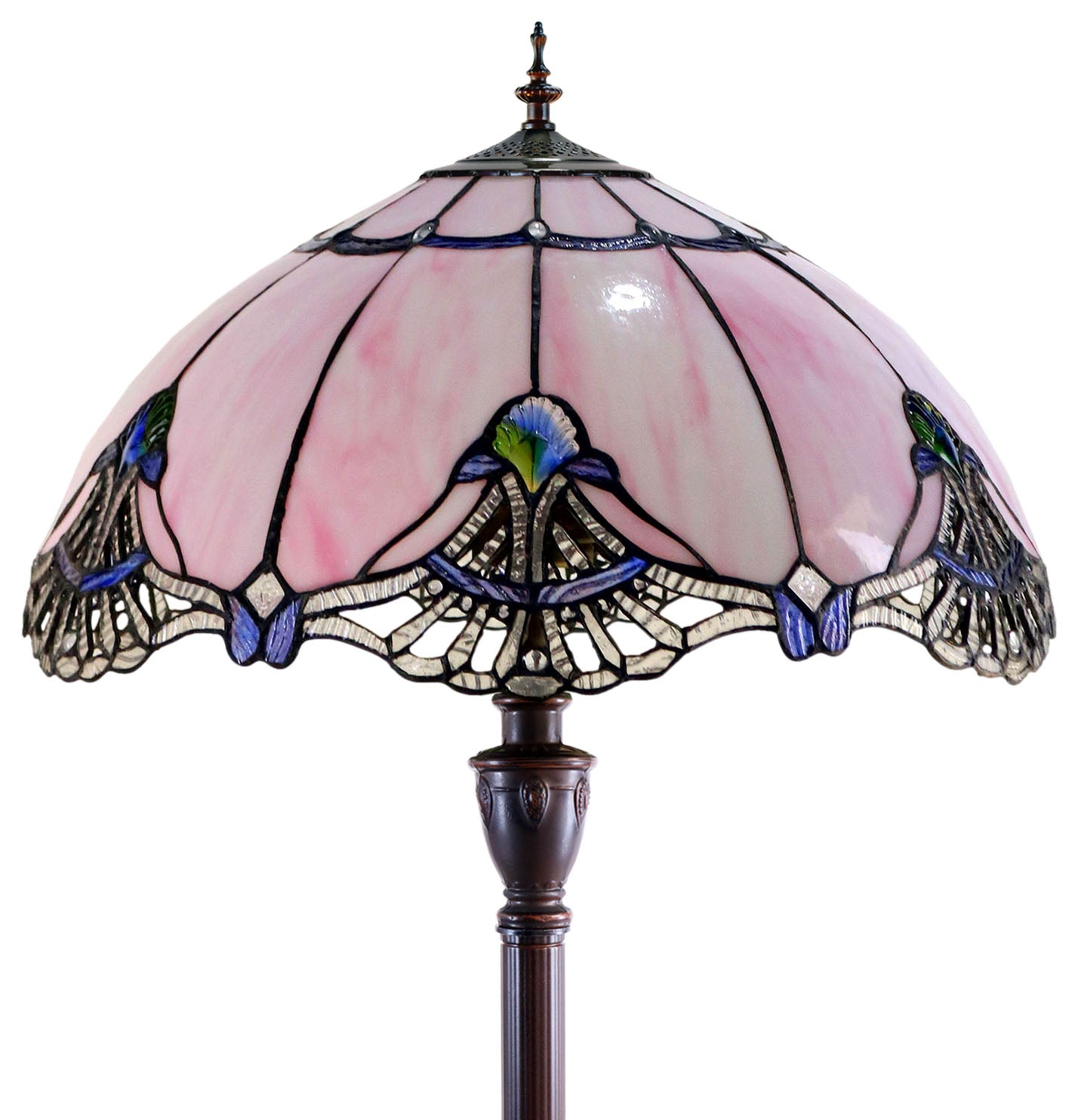 Huge 20" Lavender Pink Tiffany Style Stained Glass Floor Lamp