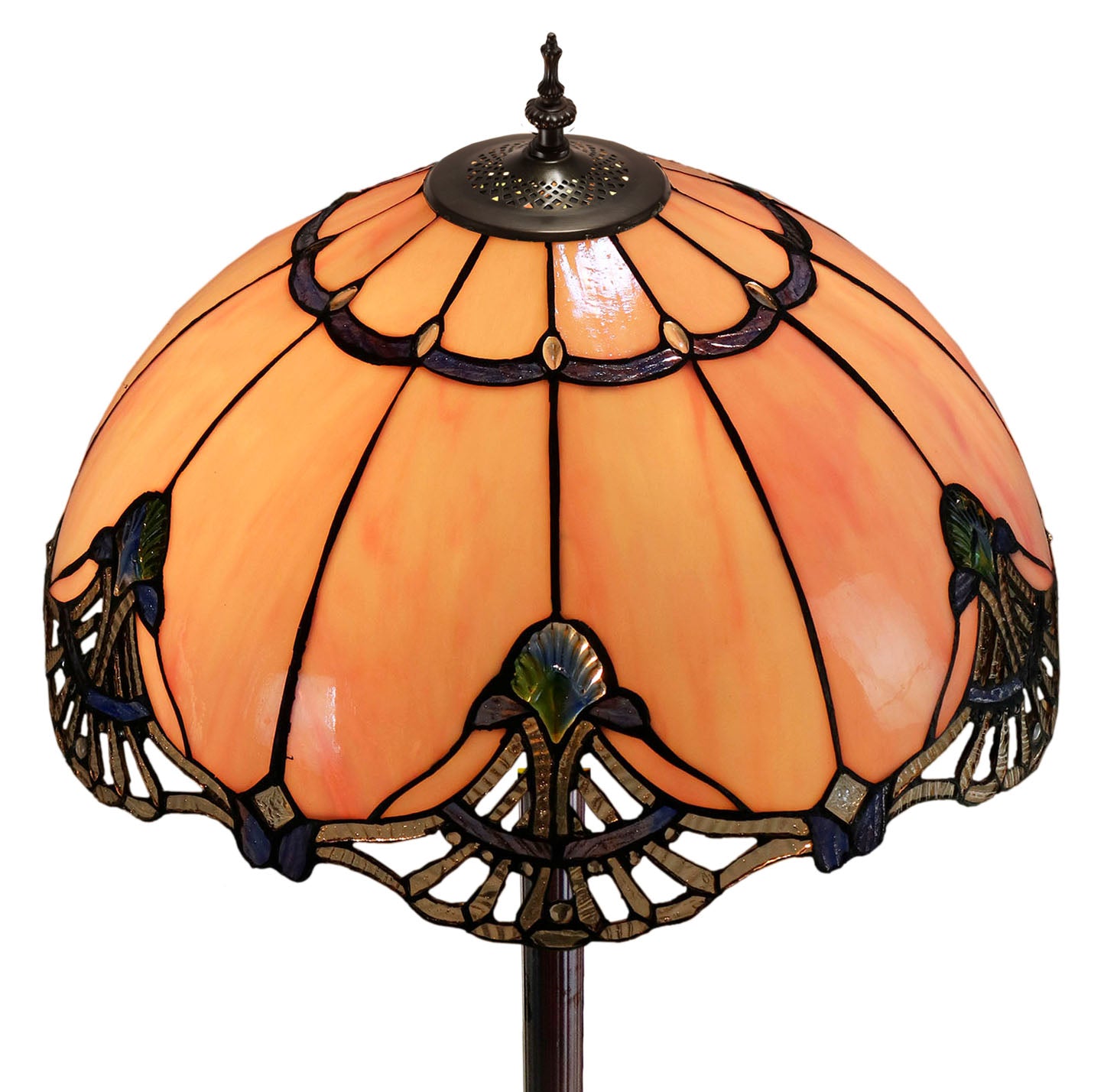 Huge 20" Lavender Pink Tiffany Style Stained Glass Floor Lamp
