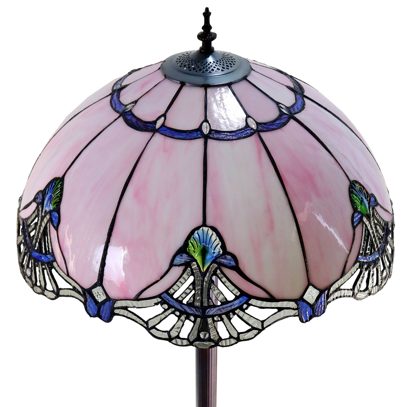 Huge 20" Lavender Pink Tiffany Style Stained Glass Floor Lamp