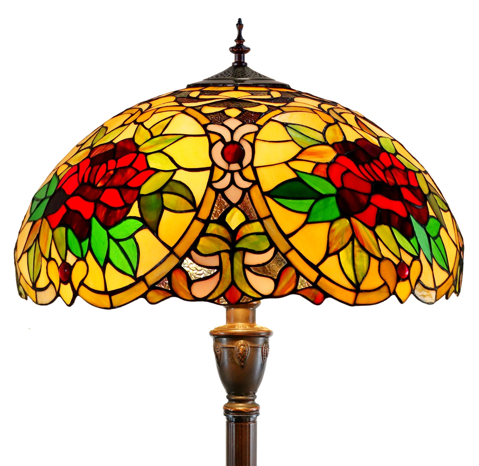 Huge 20" Red Camellia Style Leadlight Tiffany Floor Lamp