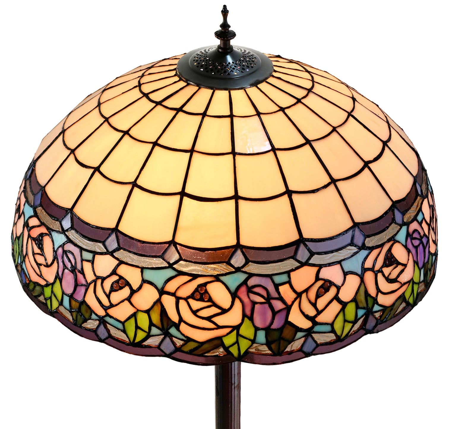Huge 20" Chandell Rose Tiffany Style Stained Glass Floor Lamp