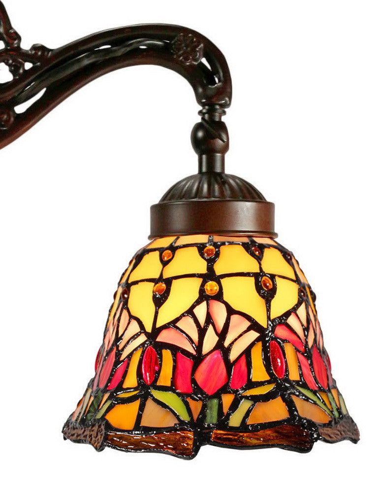Colonial Tulip Style Leadlight Stained Glass Bridge Arm Tiffany  Table Lamp
