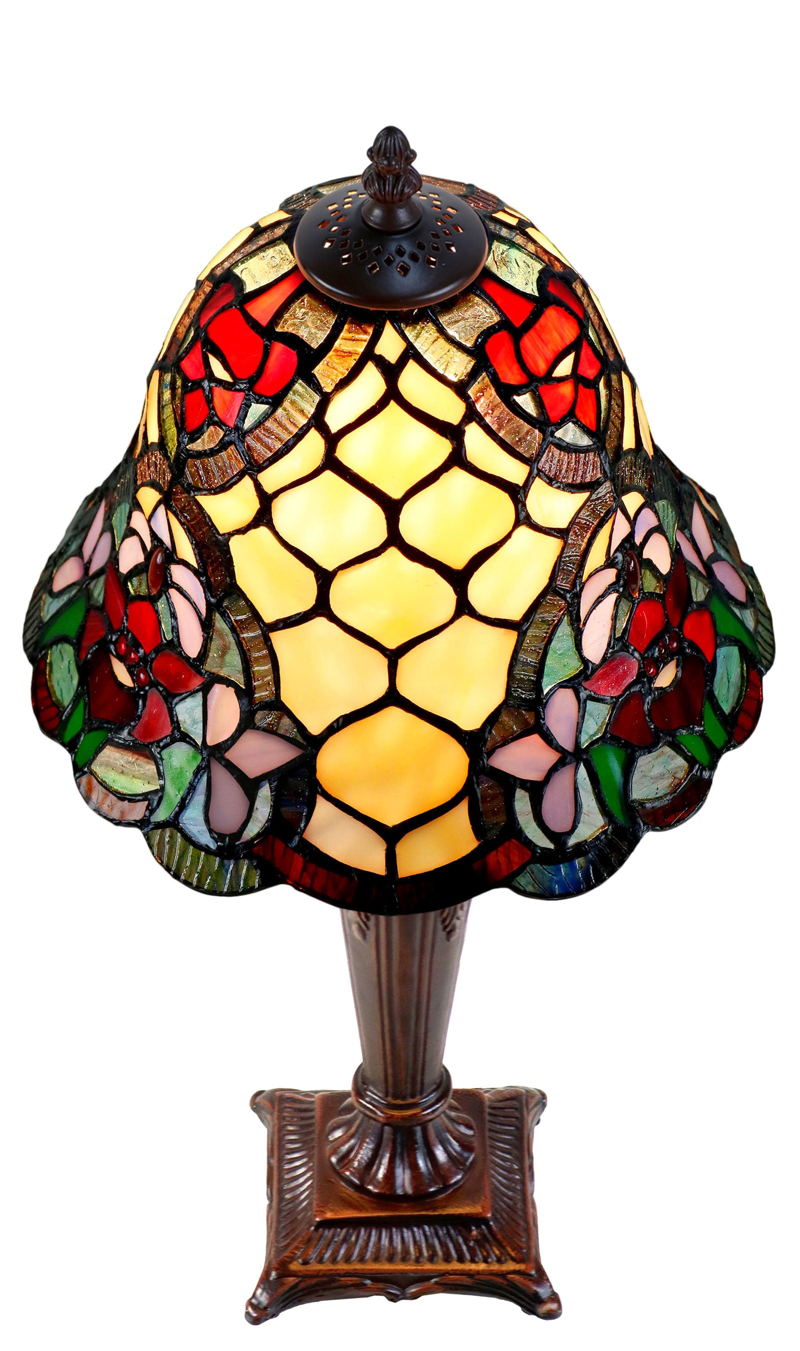 10"  Flower Poppy Tiffany Style Stained Glass Table Lamp