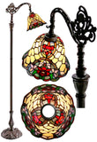 Red Camellia Style Leadlight Stained Glass Bridge Arm Tiffany  Floor Lamp