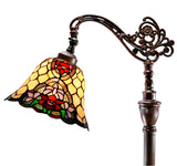Red Camellia Style Leadlight Stained Glass Bridge Arm Tiffany  Floor Lamp