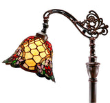 Red Camellia Style Leadlight Stained Glass Bridge Arm Tiffany  Floor Lamp