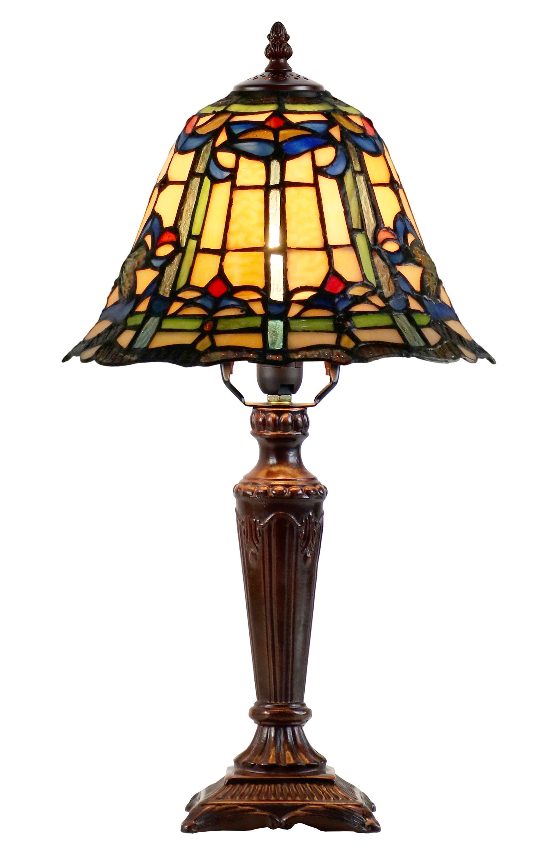 10"  Art Nouveau Dragonfly Pattern Tiffany Stained Glass Bedside Lamp