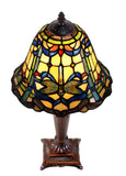 10"  Art Nouveau Dragonfly Pattern Tiffany Stained Glass Bedside Lamp