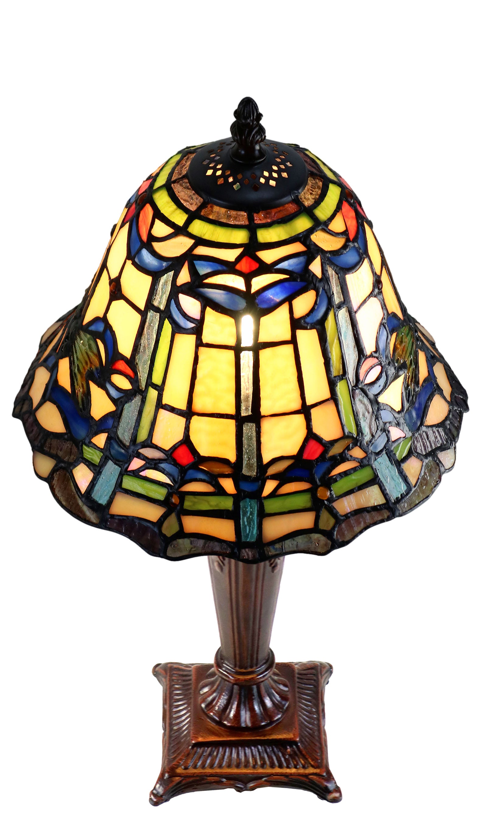 10"  Art Nouveau Dragonfly Pattern Tiffany Stained Glass Bedside Lamp
