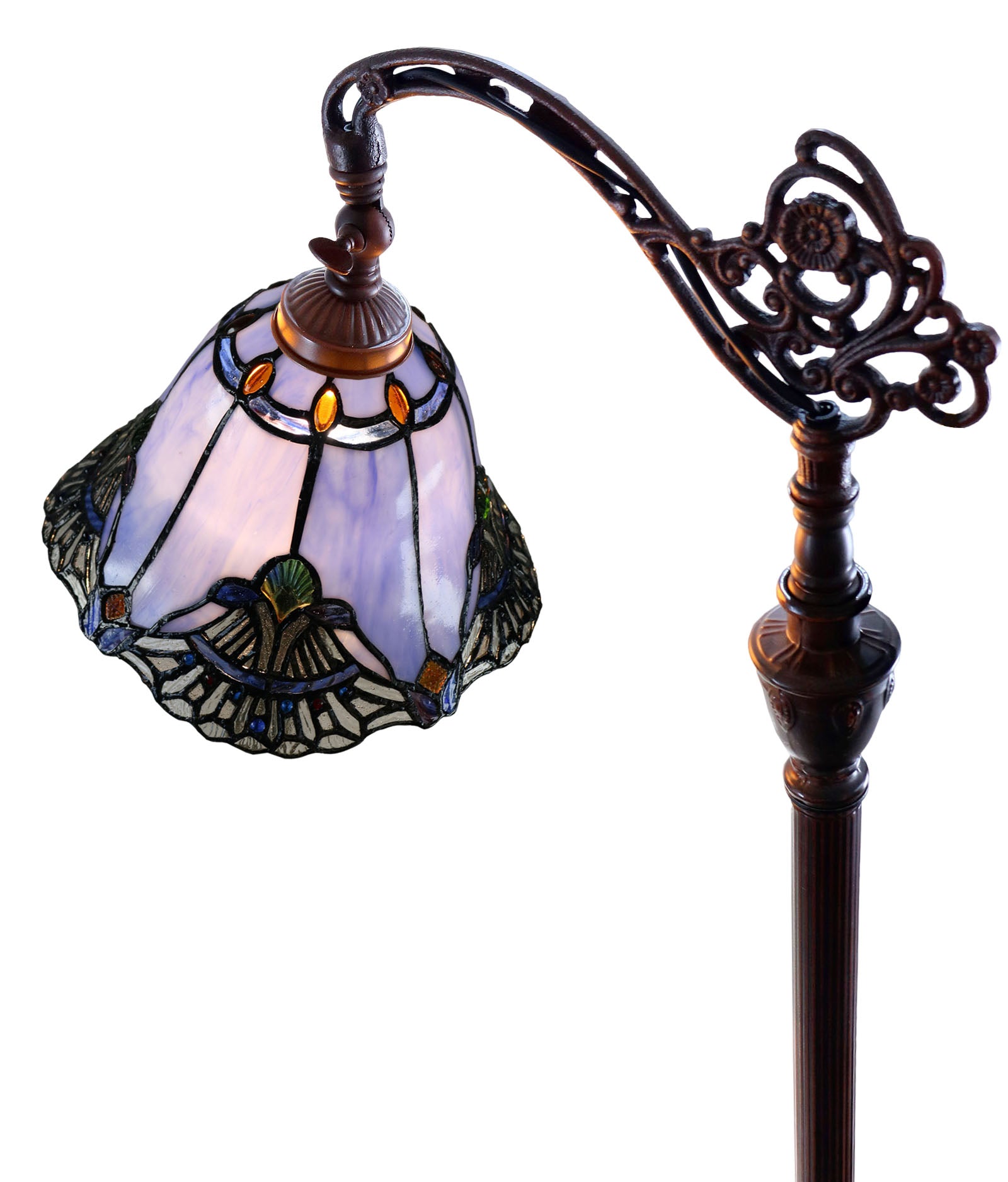 Baroque Accent Style Leadlight Stained Glass Bridge Arm Tiffany  Floor Lamp