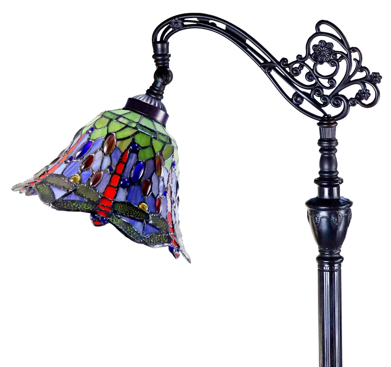 Dragonfly Style Leadlight Stained Glass Bridge Arm Tiffany  Floor Lamp