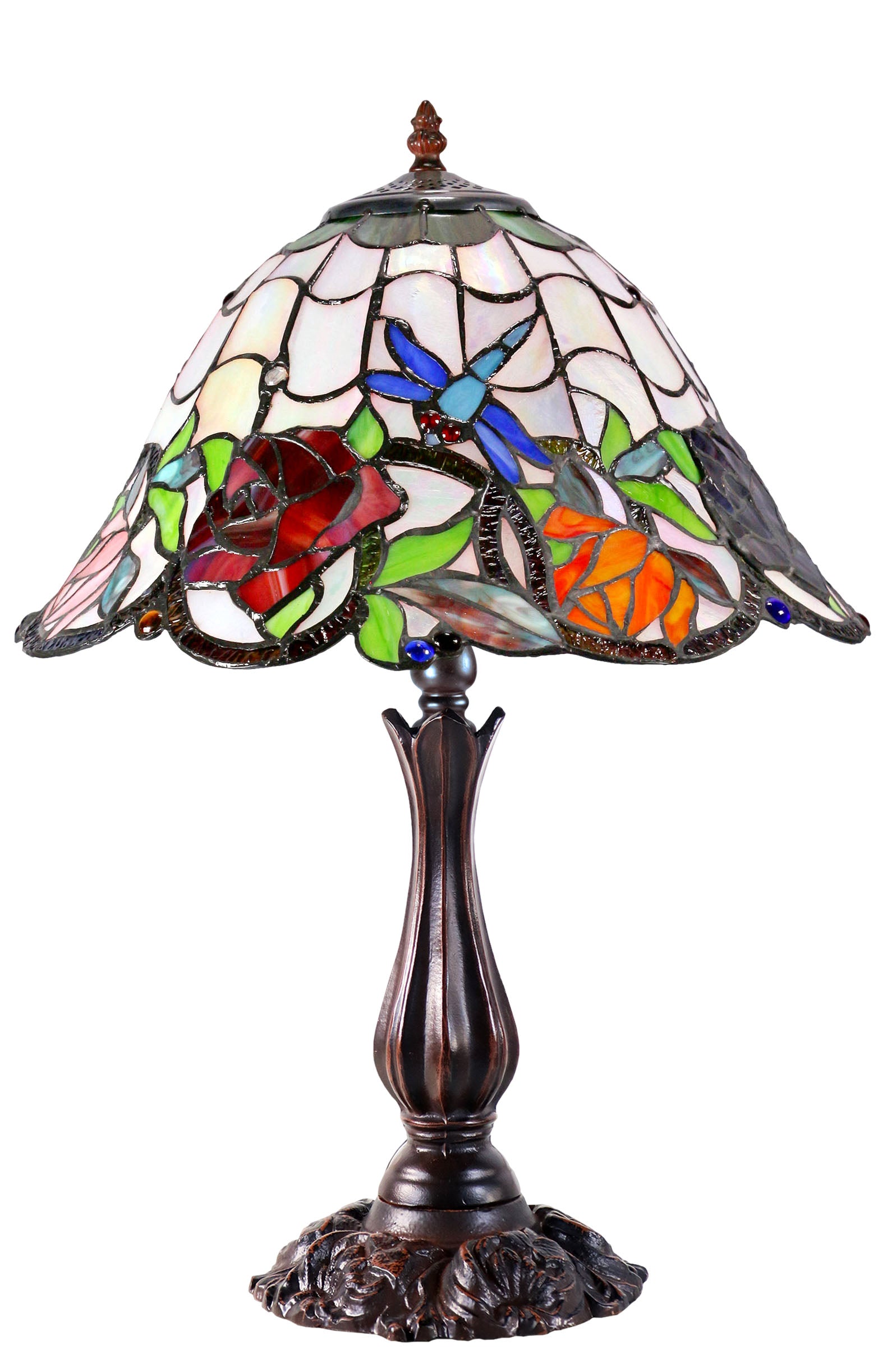 16" Large Dragonfly Rose Tiffany Table Lamp