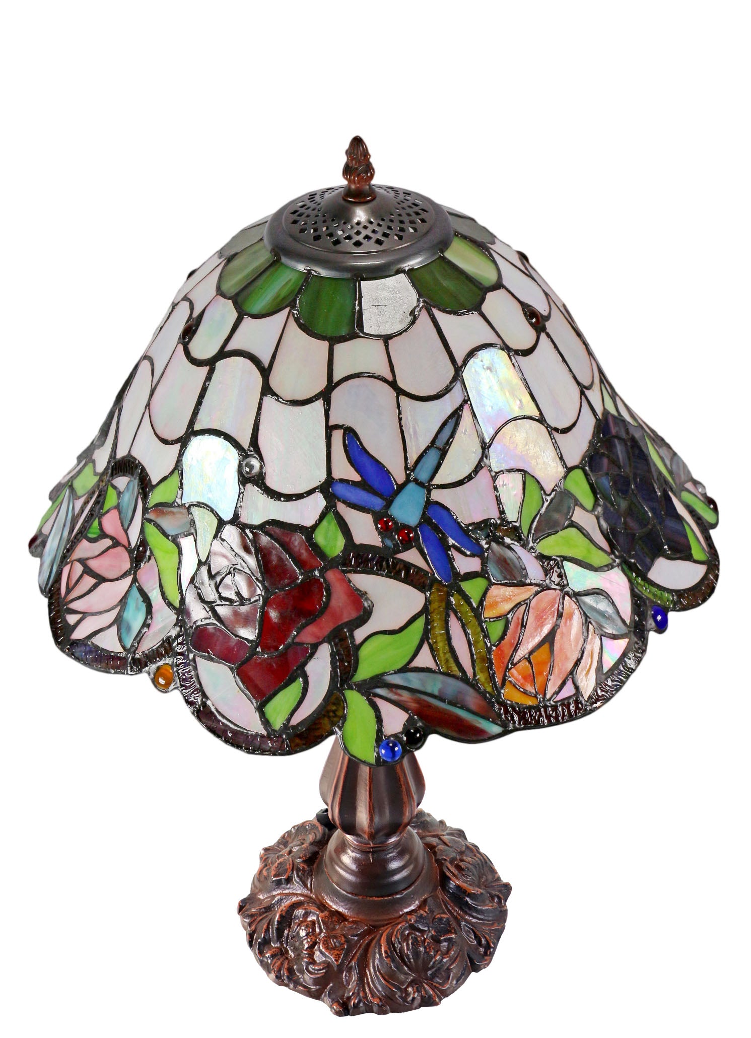 16" Large Dragonfly Rose Tiffany Table Lamp