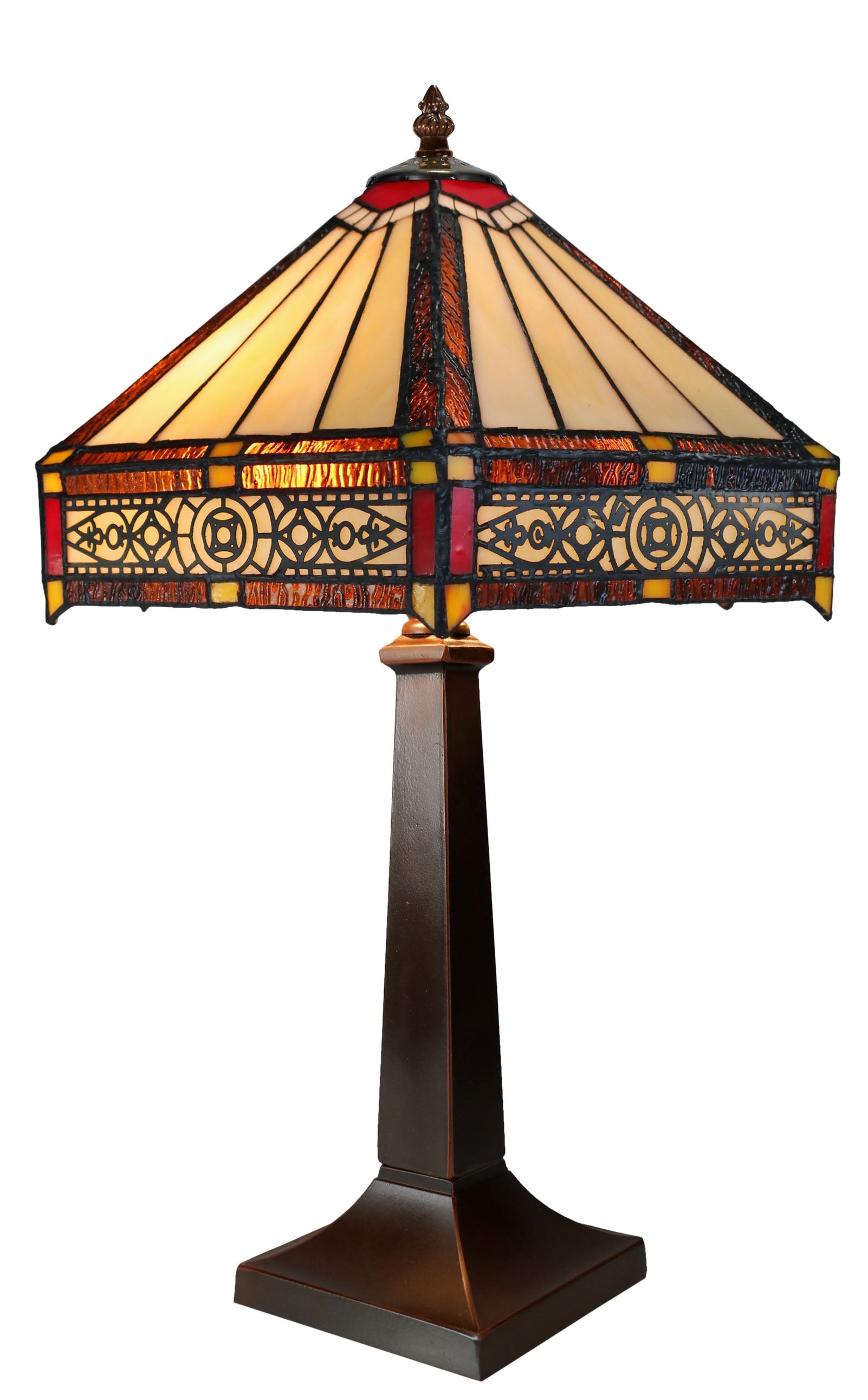Tiffany Lamp Hexagon Shade Stained Glass Table Lamp  with Intricate Filigree Accent