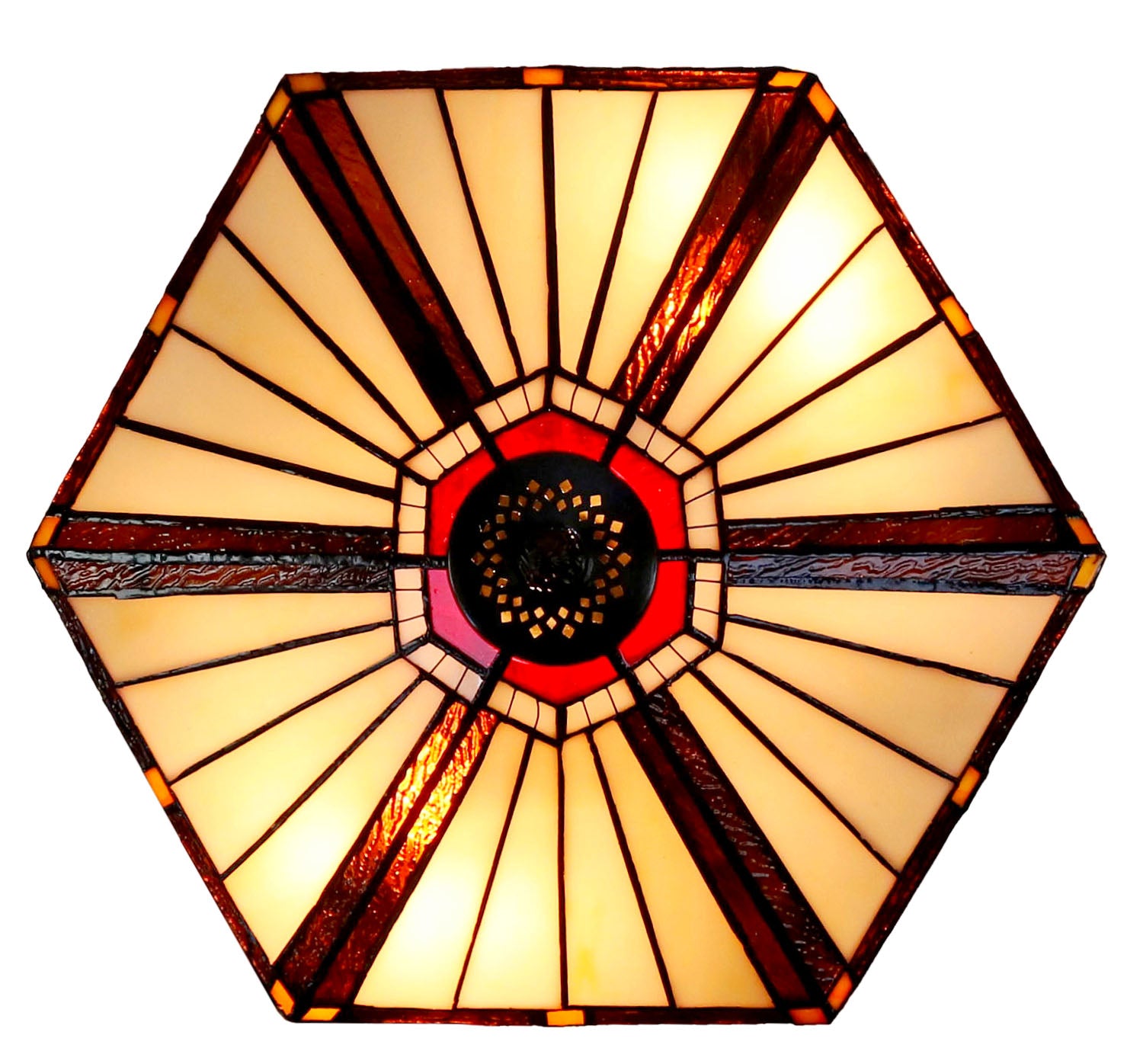 Tiffany Lamp Hexagon Shade Stained Glass Table Lamp  with Intricate Filigree Accent