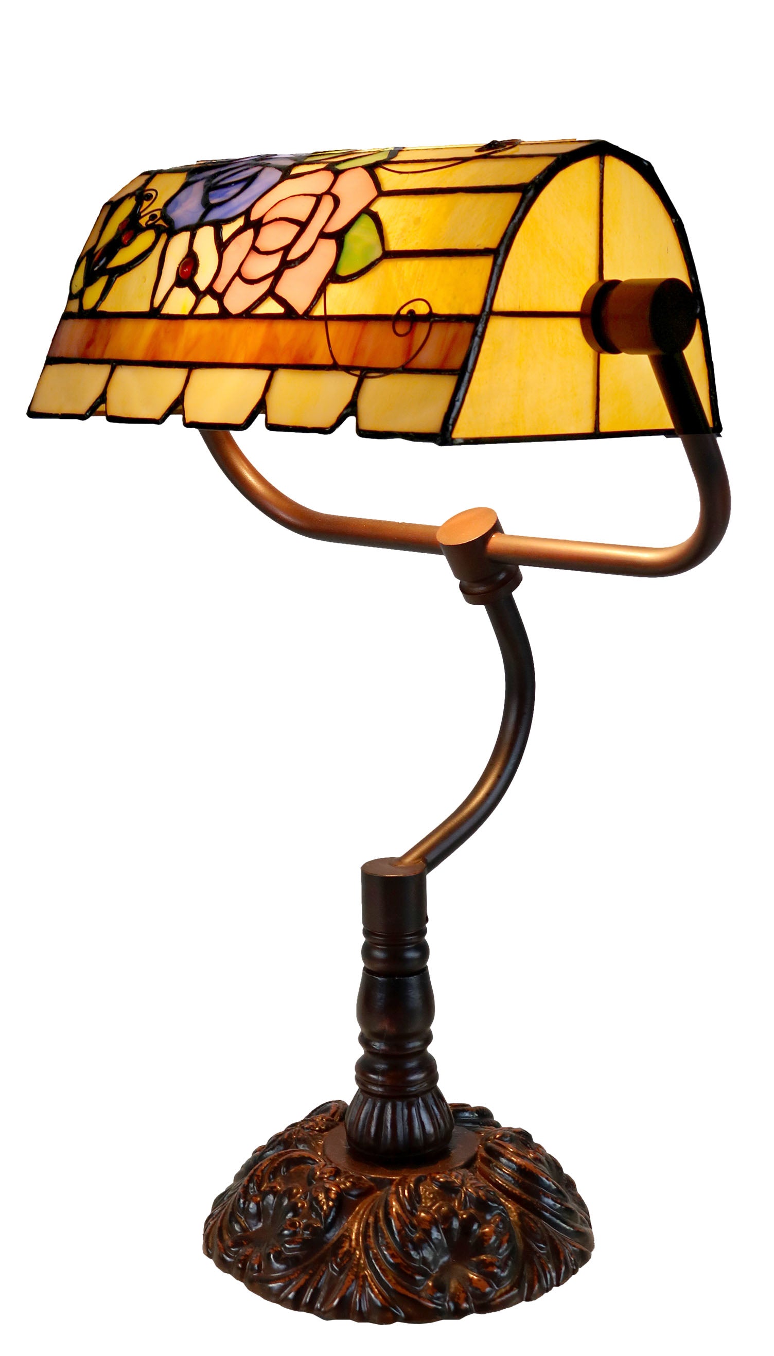 Purple Pink Rose Butterfly Style Tiffany Banker Lamp