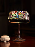 Traditional Dragonfly Tiffany Stained Glass Banker Lamp