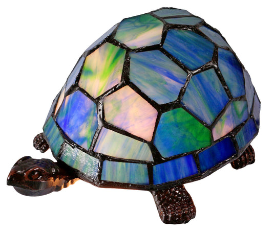 Blue and Green Turtle Tiffany Leadlight Art Deco Stained Glass Accent Lamp