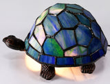 Blue and Green Turtle Tiffany Leadlight Art Deco Stained Glass Accent Lamp