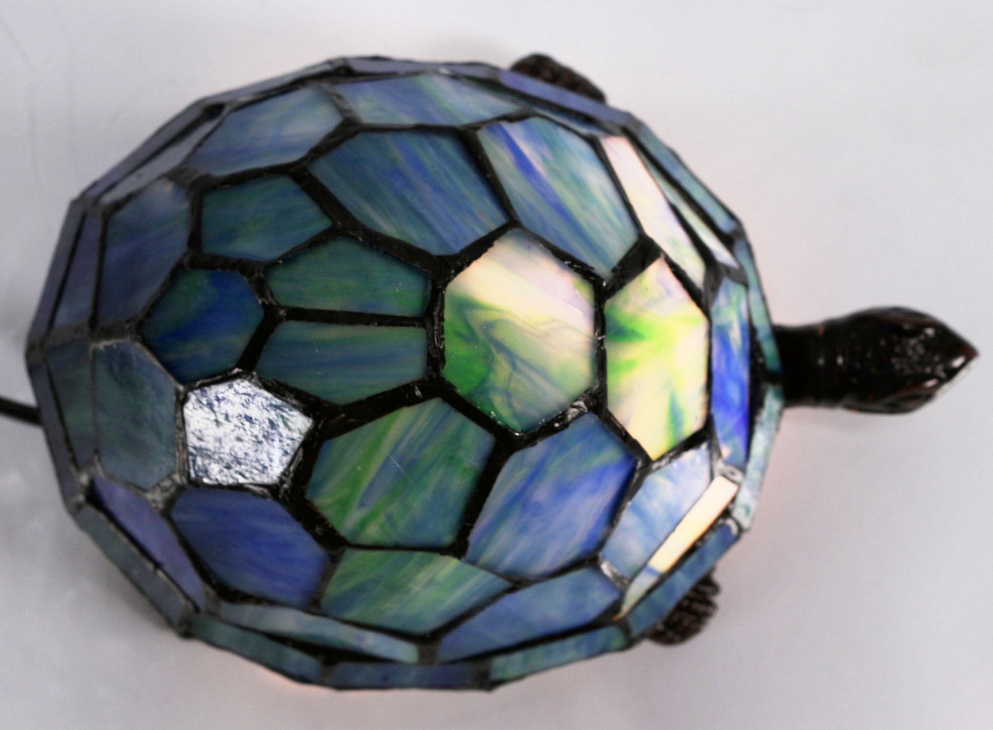 Blue and Green Turtle Tiffany Leadlight Art Deco Stained Glass Accent Lamp