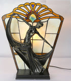 Art Deco Dancer Figurines Tiffany Stained Glass Accent Lamp