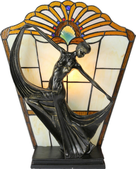 Art Deco Dancer Figurines Tiffany Stained Glass Accent Lamp