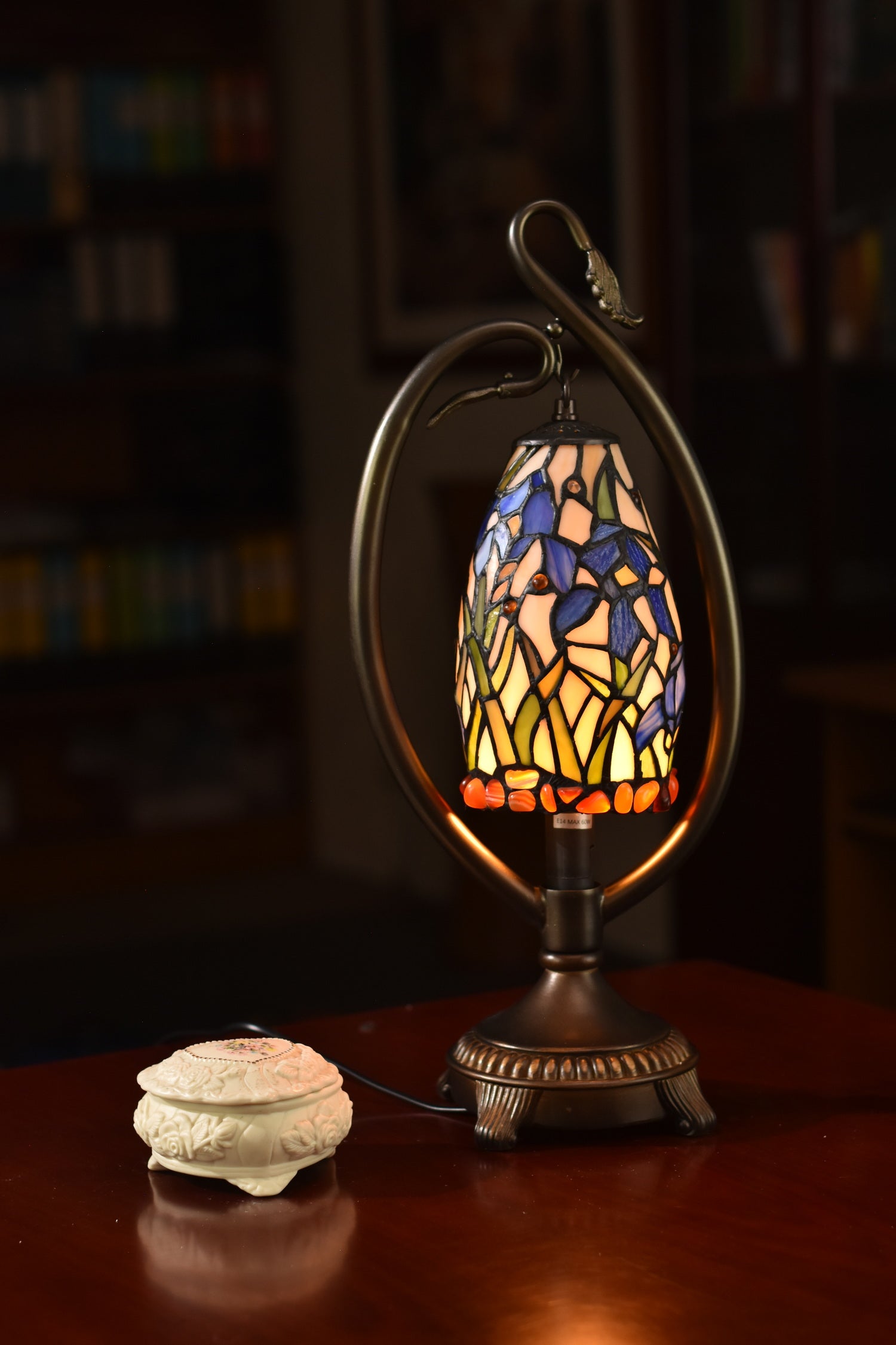 Flower Irises Tiffany Accent Table Lamp With Swan Neck Base