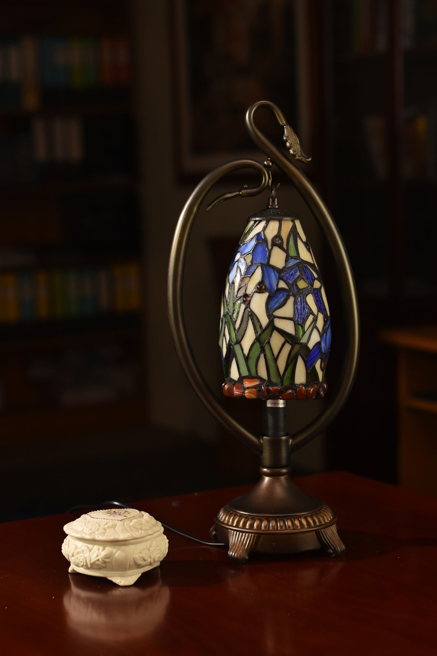 Flower Irises Tiffany Accent Table Lamp With Swan Neck Base