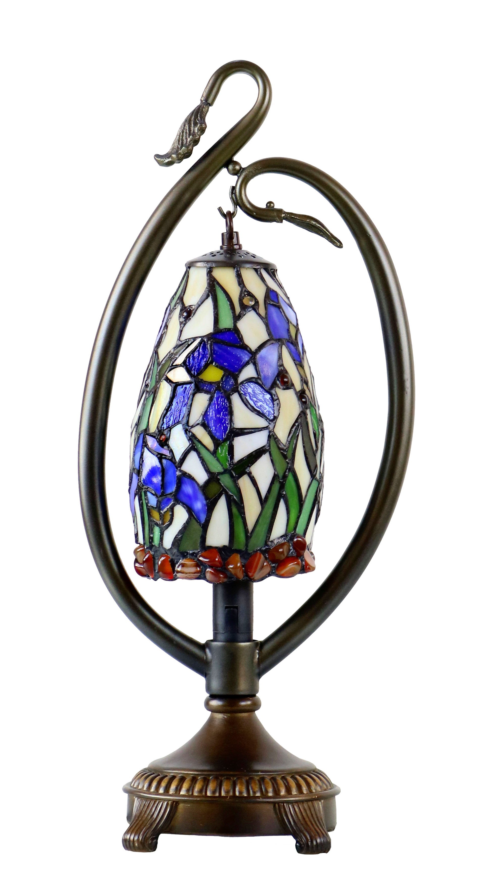 Flower Irises Tiffany Accent Table Lamp With Swan Neck Base