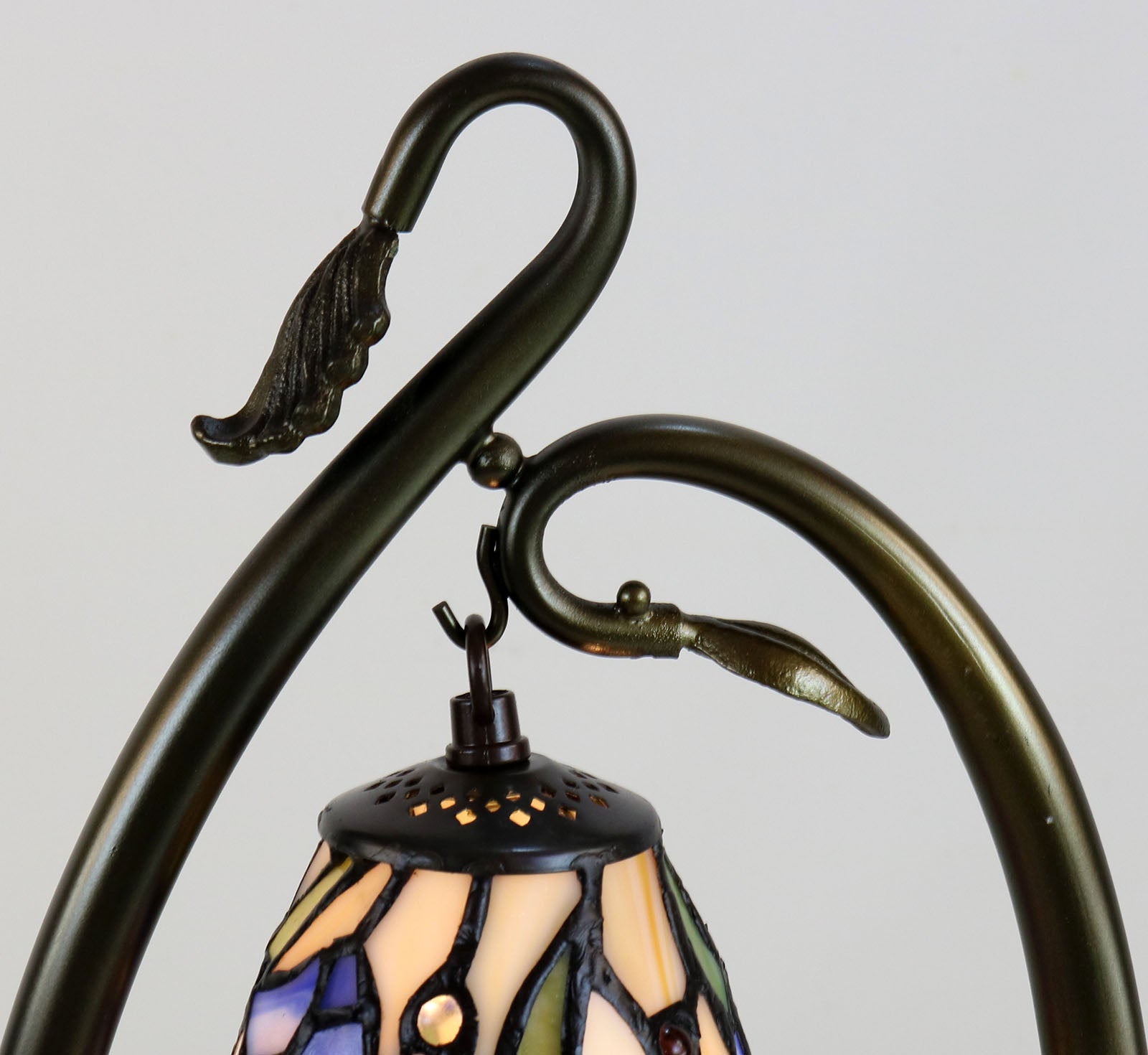 Flower Irises Tiffany Accent Table Lamp With Swan Neck Base