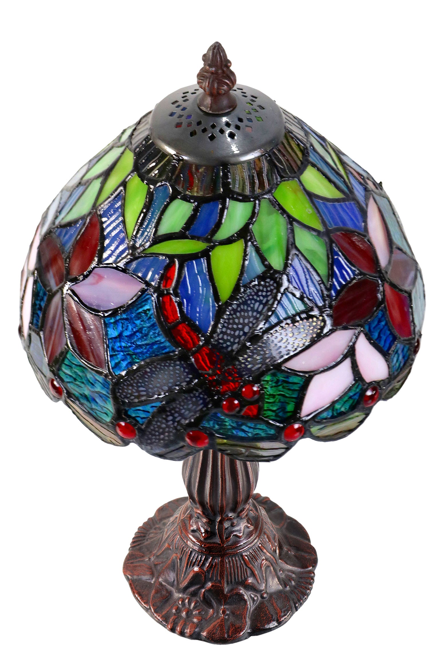 Classical 8" Blue Red Dragonfly Tiffany Mini Table Lamp