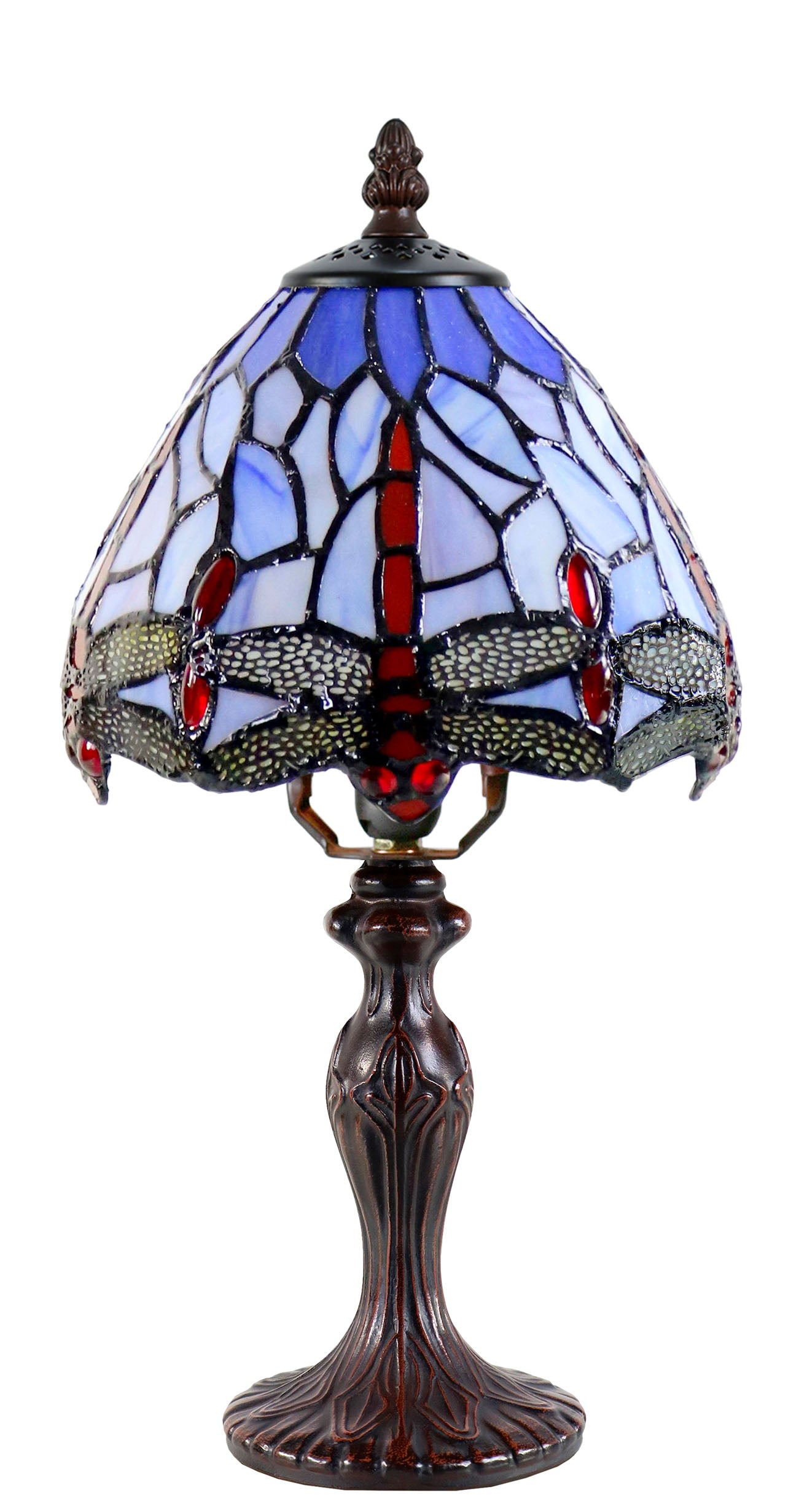 Classical 8" Blue Purple Dragonfly Style Tiffany Mini Table Lamp